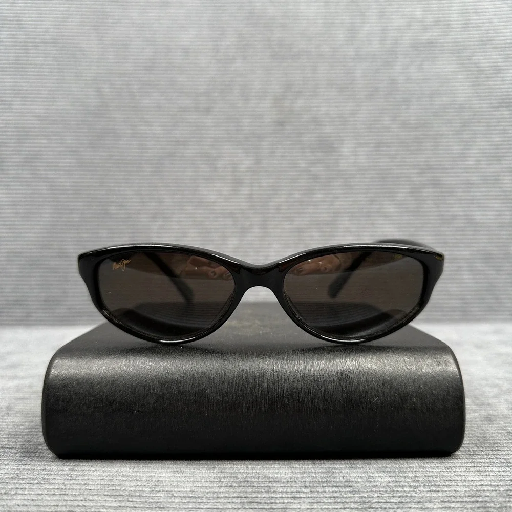 Maui Jim MJ-158-02 Black Oval Y2K Sunglasses Made in Japan Classic Style VTG